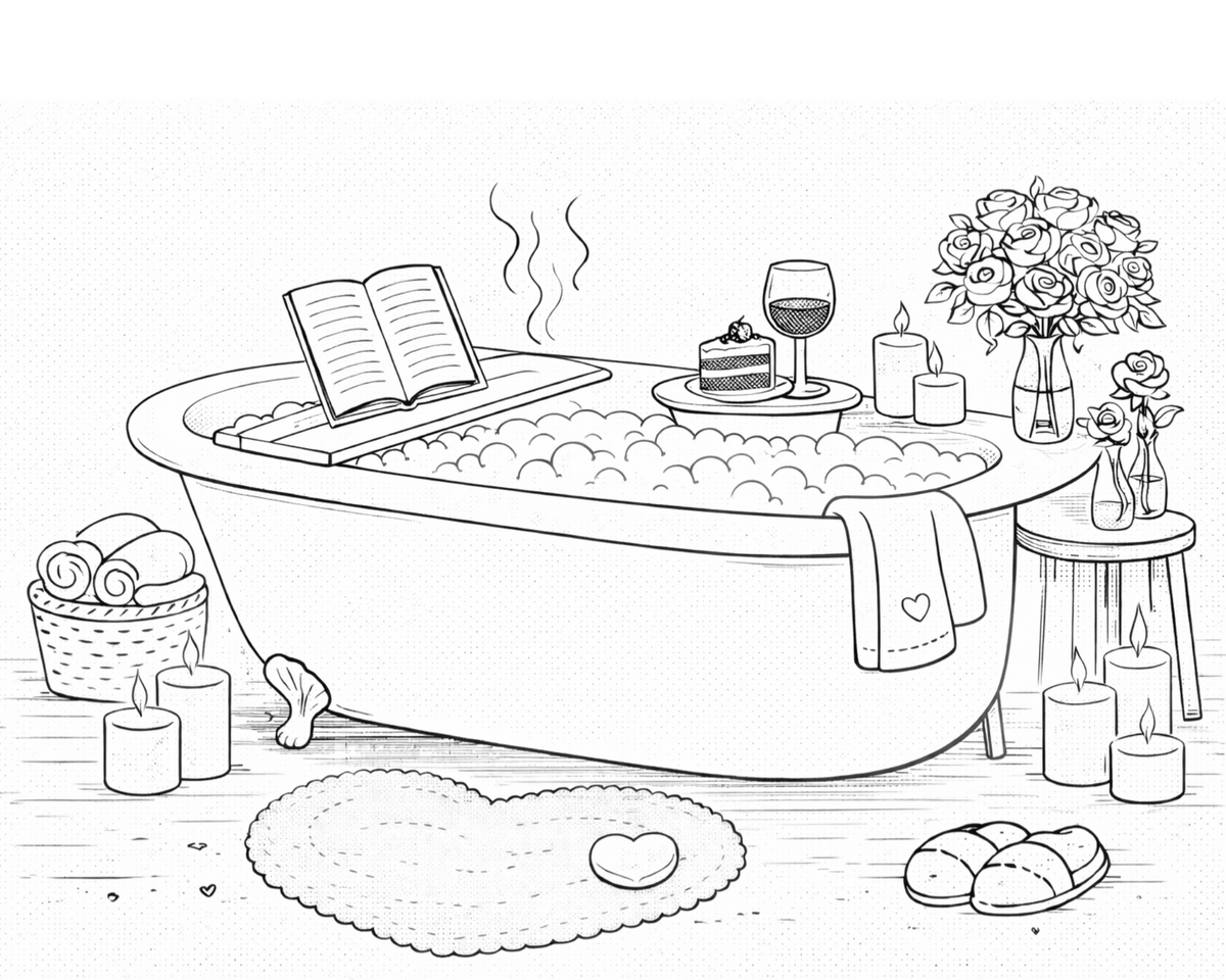 Valentines Cozy Treat and Retreat Coloring Pages Bundle