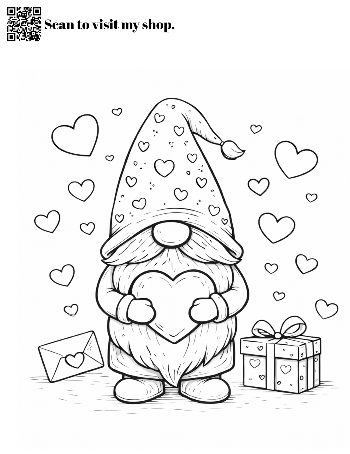 FREEBIE Valentines Gnome Coloring Page