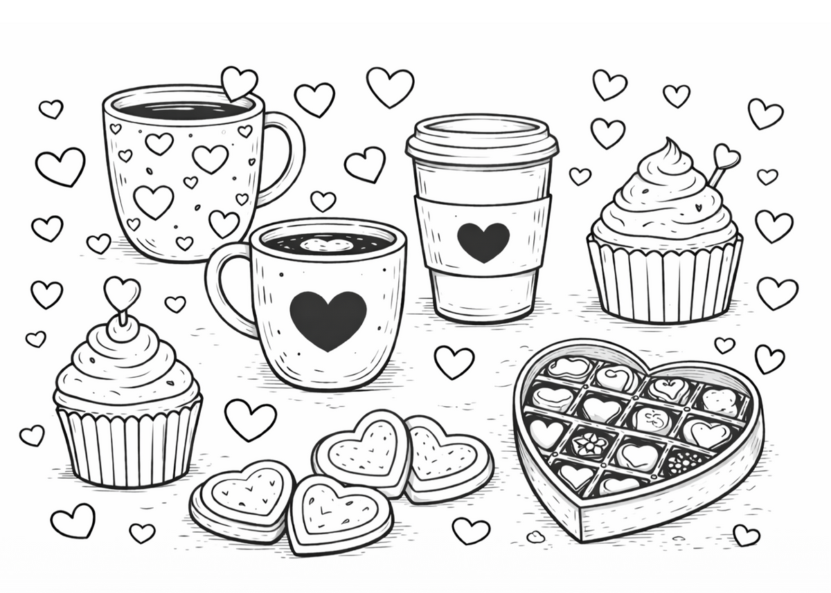 Valentines Cozy Treat and Retreat Coloring Pages Bundle