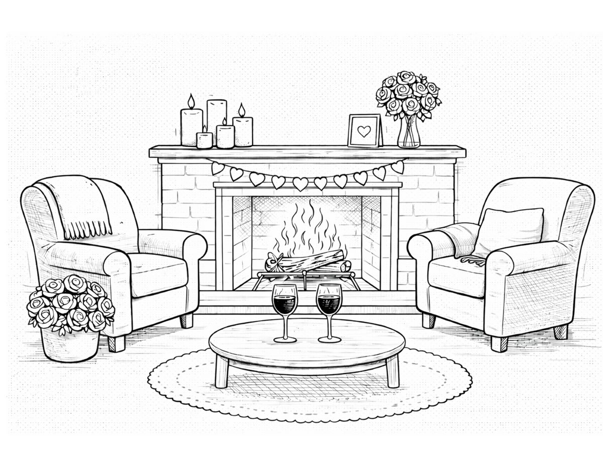 Valentines Cozy Treat and Retreat Coloring Pages Bundle